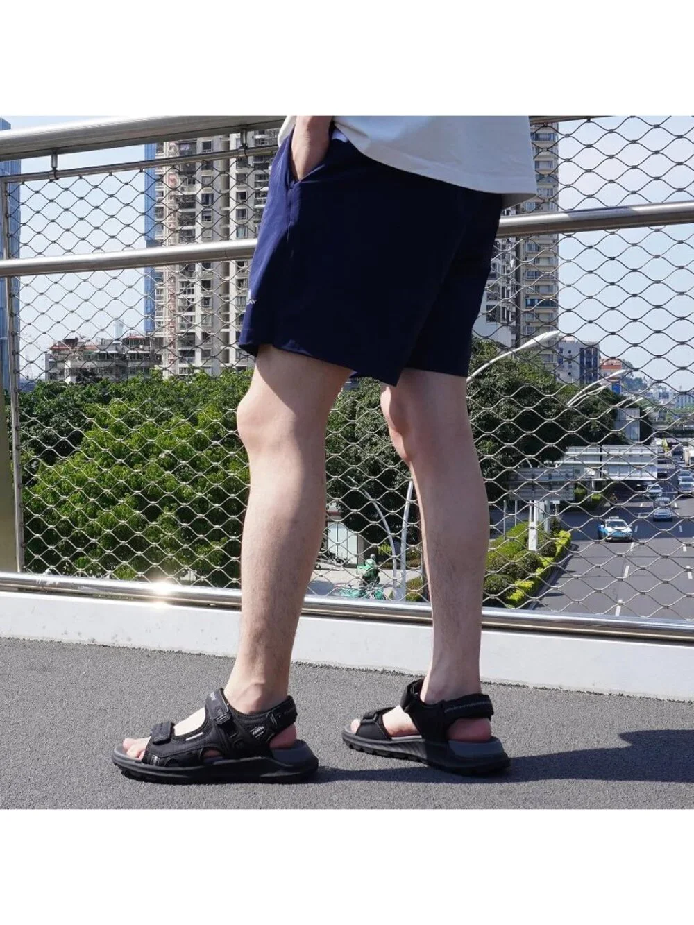 Men's Black Hiking Sandals With Arch Support Casual Rubber Athletic Shoes